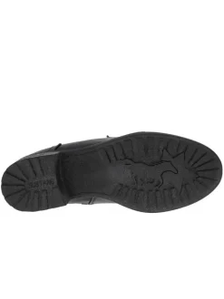Bottines noires à empiècements effet velours à talon plat avec lacets tressés ronds noirs et fermeture zippée