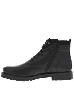 Bottines noires en cuir à talon décroché bas et à lacets plats