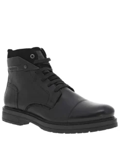 Bottines noires en cuir à talon décroché bas et à lacets plats