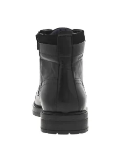 Bottines noires en cuir à talon décroché bas et à lacets plats
