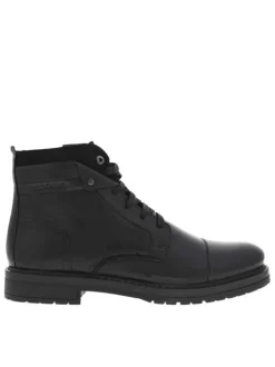 Bottines noires en cuir à talon décroché bas et à lacets plats