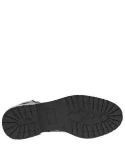 Bottines noires en cuir à talon décroché bas et à lacets plats