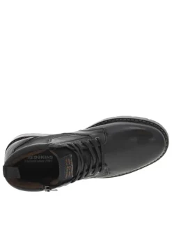Bottines noires en cuir à talon décroché bas et à lacets plats