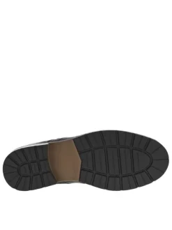 Bottines noires en cuir à talon décroché bas et à lacets plats