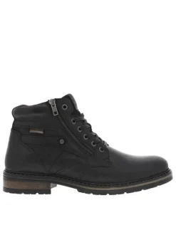 Bottines noires en cuir à talon décroché bas et à lacets plats