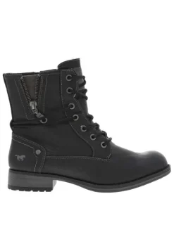 Bottines noires, fourrées, à talon gris décroché bas et à lacets et zip latéral