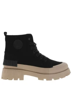 Bottines noires à semelle plateforme compensée à talon décroché moyen et à lacets plats