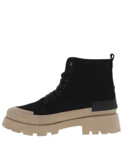 Bottines noires à semelle plateforme compensée à talon décroché moyen et à lacets plats