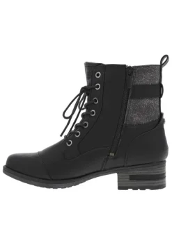 Bottines noires à talon décroché bas avec des lacets ronds et un zip latéral