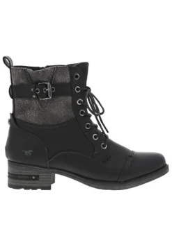 Bottines noires à talon décroché bas avec des lacets ronds et un zip latéral