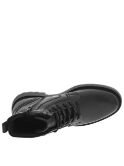 Bottines noires à talon décroché bas avec lacets, zip et liseré tricolore