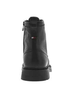 Bottines noires à talon décroché bas avec lacets, zip et liseré tricolore