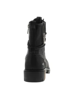 Bottines noires à talon décroché bas avec un zip des lacets ronds