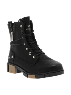Bottines noires à talon décroché bas avec un zip des lacets ronds