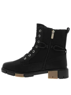 Bottines noires à talon décroché bas avec un zip des lacets ronds