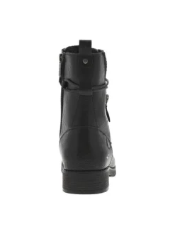 Bottines noires à talon décroché bas avec un zip et des lacets ronds