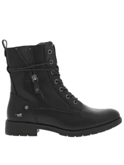 Bottines noires à talon décroché bas avec un zip et des lacets ronds