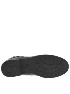 Bottines noires à talon décroché bas avec un zip et des lacets ronds