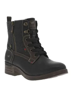 Bottines noires à talon décroché bas avec un zip et des lacets ronds