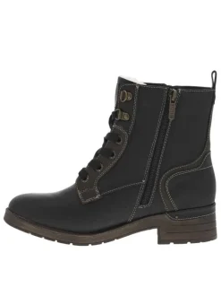 Bottines noires à talon décroché bas avec un zip et des lacets ronds