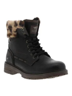 Bottines noires à talon décroché bas avec un zip et des lacets ronds