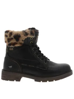 Bottines noires à talon décroché bas avec un zip et des lacets ronds