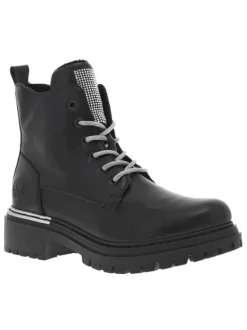 Bottines noires à talon décroché bas avec un zip et des lacets ronds