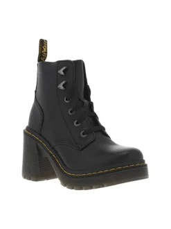 Bottines noires à talon décroché haut avec des lacets plats et un talon épais