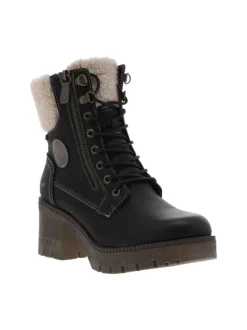 Bottines noires à talon décroché moyen avec un zip et des lacets ronds