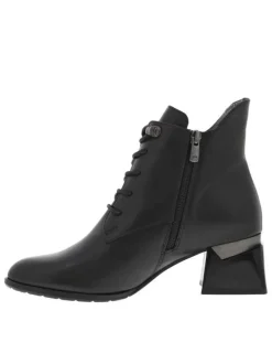 Bottines noires à talon, à lacets et à zip avec surpiqûre ton sur ton