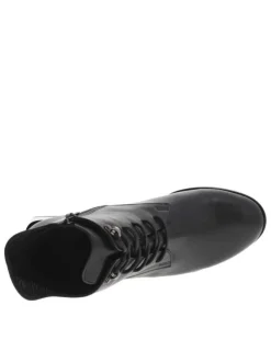 Bottines noires à talon, à lacets et à zip avec surpiqûre ton sur ton