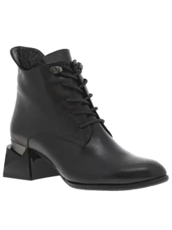 Bottines noires à talon, à lacets et à zip avec surpiqûre ton sur ton