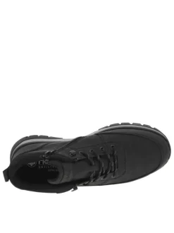 Bottines noires à talon plat avec des lacets ronds et un zip latéral
