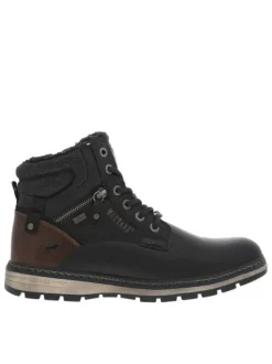 Bottines noires à talon plat pourvues d'une fermeture zippée et de lacets