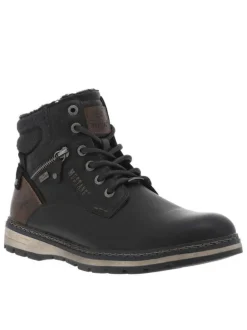 Bottines noires à talon plat pourvues d'une fermeture zippée et de lacets