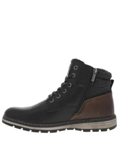 Bottines noires à talon plat pourvues d'une fermeture zippée et de lacets