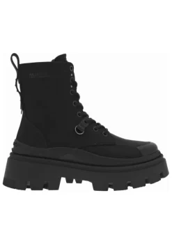 Bottines noires à talon semi-compensé et à lacets ronds et zip latéral noirs