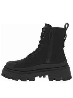 Bottines noires à talon semi-compensé et à lacets ronds et zip latéral noirs