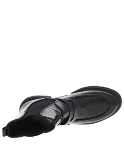 Bottines noires vernies avec bijou noir logotypé collé sur la tige