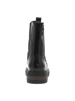 Bottines noires vernies avec bijou noir logotypé collé sur la tige
