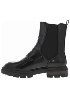 Bottines noires vernies avec bijou noir logotypé collé sur la tige