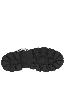 Bottines noires vernis à semelle crantée à talon plat et à zip
