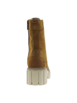 Bottines noisette avec nom de la marque embossé sur la semelle épaisse