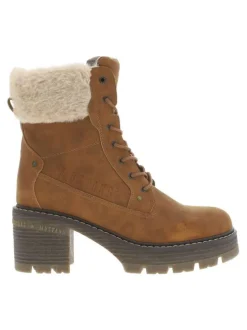 Bottines noisette à talon décroché moyen avec un zip et des lacets ronds