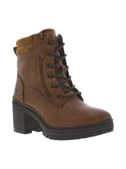 Bottines noisette à talon décroché moyen et à lacets et zip latéral