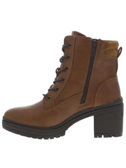 Bottines noisette à talon décroché moyen et à lacets et zip latéral