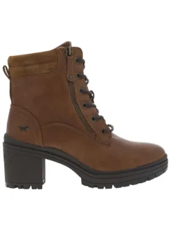 Bottines noisette à talon décroché moyen et à lacets et zip latéral