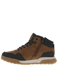 Bottines noisette à talon plat avec lacets ronds et zip latéral