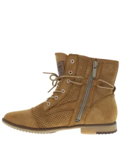 Bottines originales cognac perforées à talon plat avec lacets et zip latéral