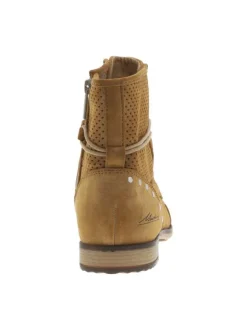 Bottines originales cognac perforées à talon plat avec lacets et zip latéral